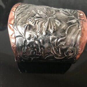 Rose Floral Silver Copper Embossed Gladiator Cuff Wide Handmade Victorian Armor